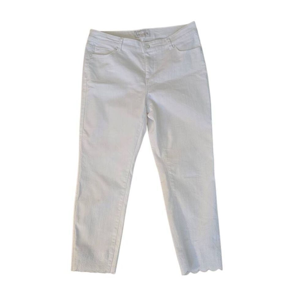 Pappagallo Womens High Rise Scalloped Hem Capri Pants White Size 12P